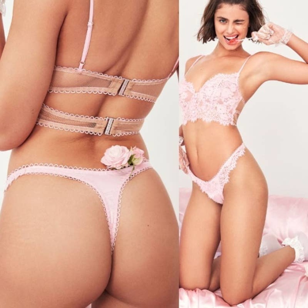 For Love & Lemons NWT Lace Faye Panties Intimate Sexy Thong Panty Pink Size XXS - Picture 4 of 10